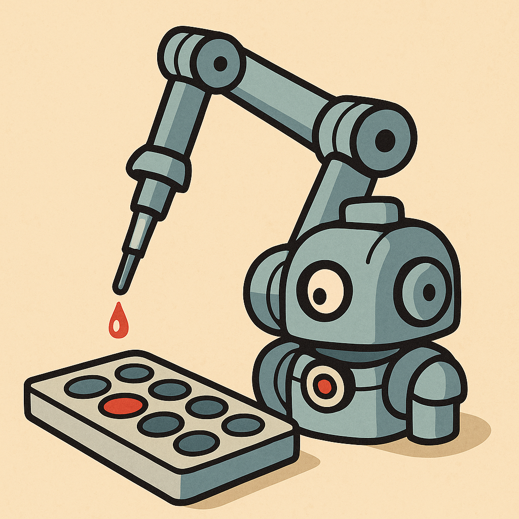 Pipetting robot dispensing droplets